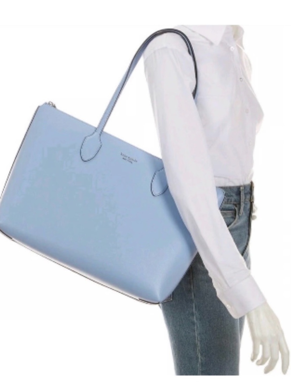 kate spade Pale Blue Leather Tote with Navy Trim
